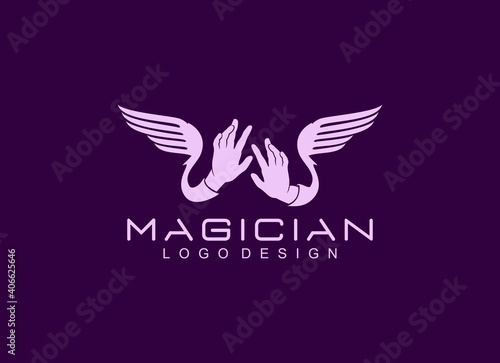 magician logo design with two hand and wings concepts.