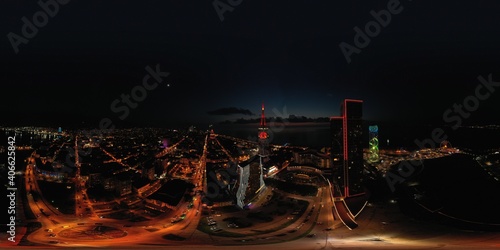 Night Batumi from a drone, Adjara, Georgia, Panorama 360