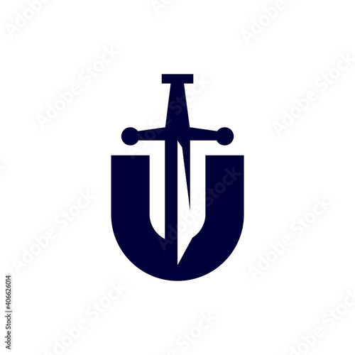 Modern professional logo monogram U sword in blue theme