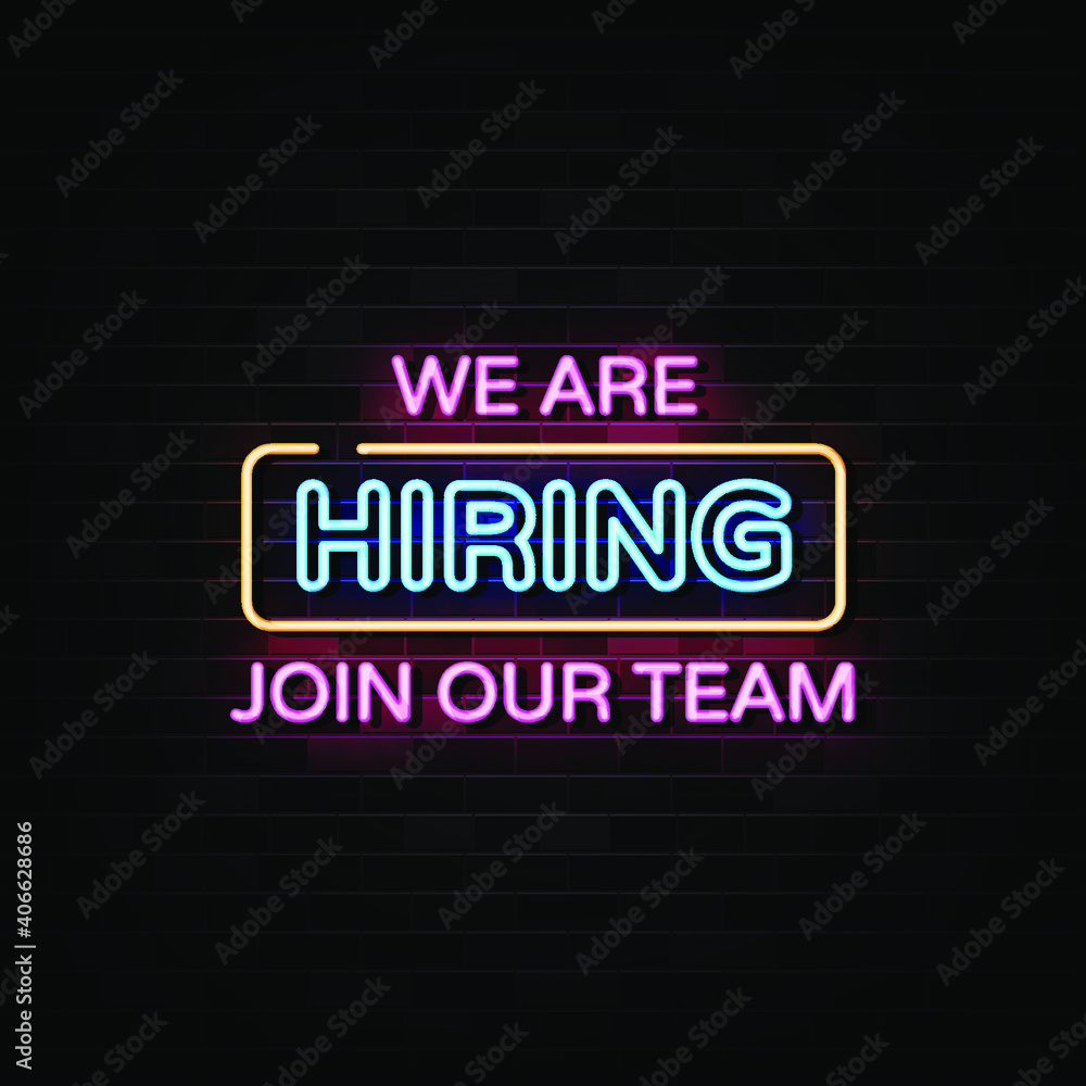 We Are Hiring Neon Signs Vector. Design Template Neon Style