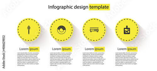 Set Honey dipper stick, Donut, Electronic scales and Cutting board. Business infographic template. Vector.