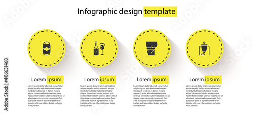 Set Beer can, bottle and glass, belly and brewing process. Business infographic template. Vector.