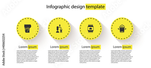 Set Beer belly, tap with glass, can and Ice bucket. Business infographic template. Vector.