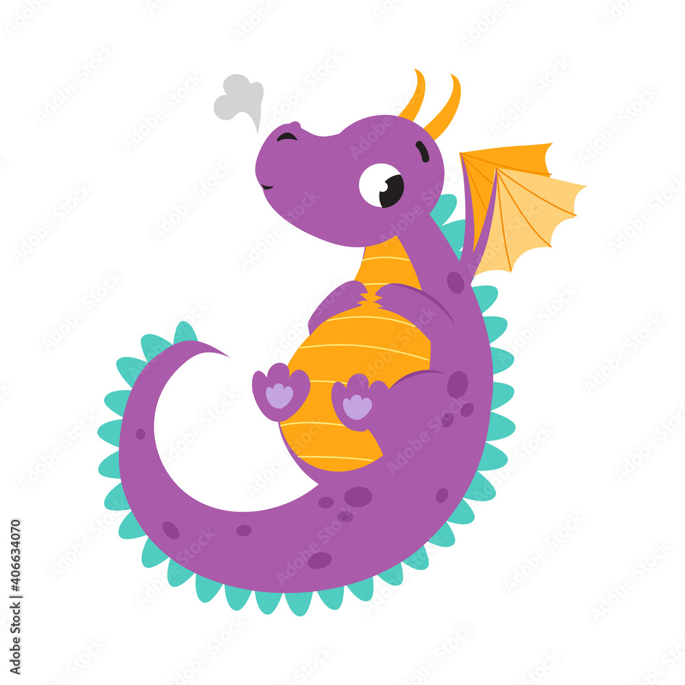 Cute Flying Little Baby Dragon, Funny Fantastic Creature Fairy Tale Character Cartoon Style Vector Illustration Cute Flying Little Baby Dragon, Funny Fantastic Creature Fairy Tale Character Cartoon Style Vector Illustration