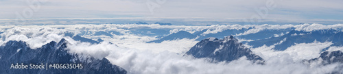 Panorama view of snow mountain range in summer from Top of Germany Zugspitze © Davidzfr