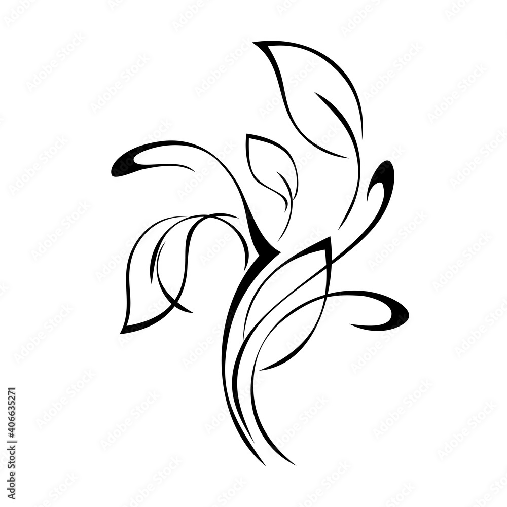 ornament 1480. stylized twig with leaves and curls in black lines on a white background ornament 1480. stylized twig with leaves and curls in black lines on a white background
