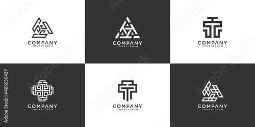 Set of creative monogram letter ttt or triple t logo design inspiration template for consulting, initials, financial companies
