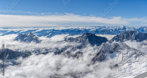 Snow mountain view in summer from Top of Germany Zugspitze view point