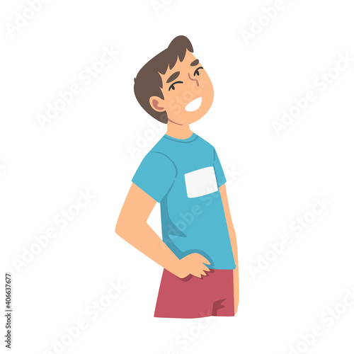 Happy Smiling Boy Cartoon Style Vector Illustration on White Background