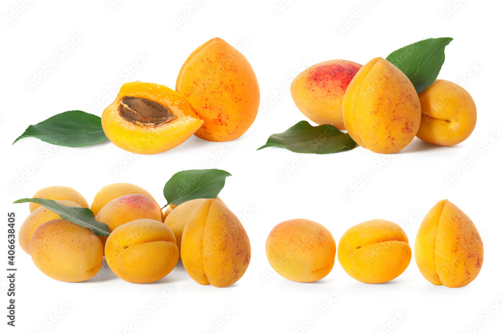 Set of images of apricot on a white background. Full depth of field. With clipping path Set of images of apricot on a white background. Full depth of field. With clipping path