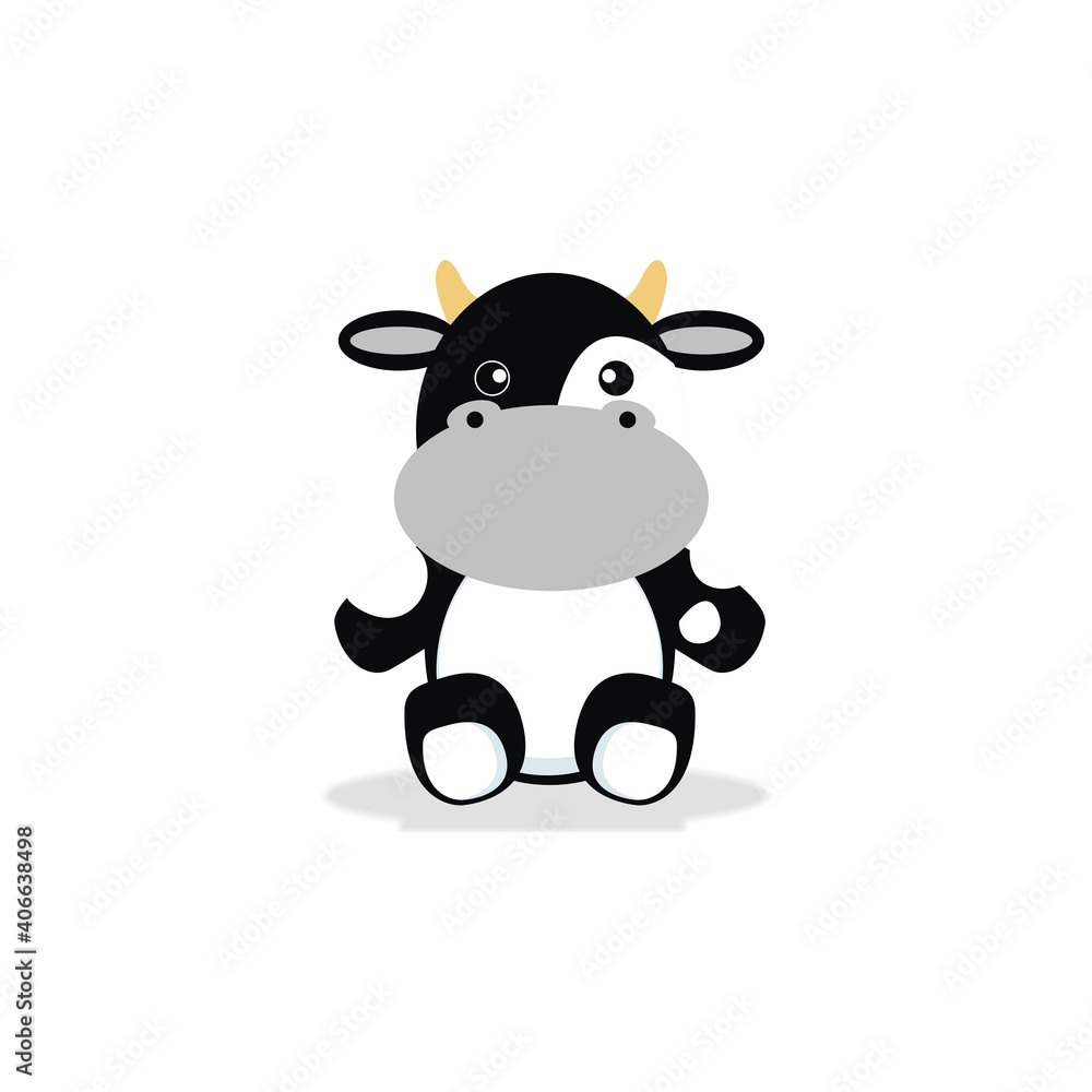 a cute sitting cow flat animal illustration, this illustration is suitable for children's books, cards, pictures for children's clothes and so on
