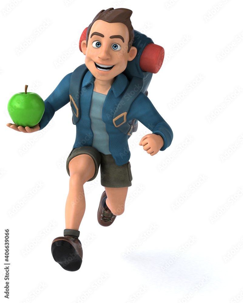 Fun illustration of a 3D cartoon backpacker Fun illustration of a 3D cartoon backpacker