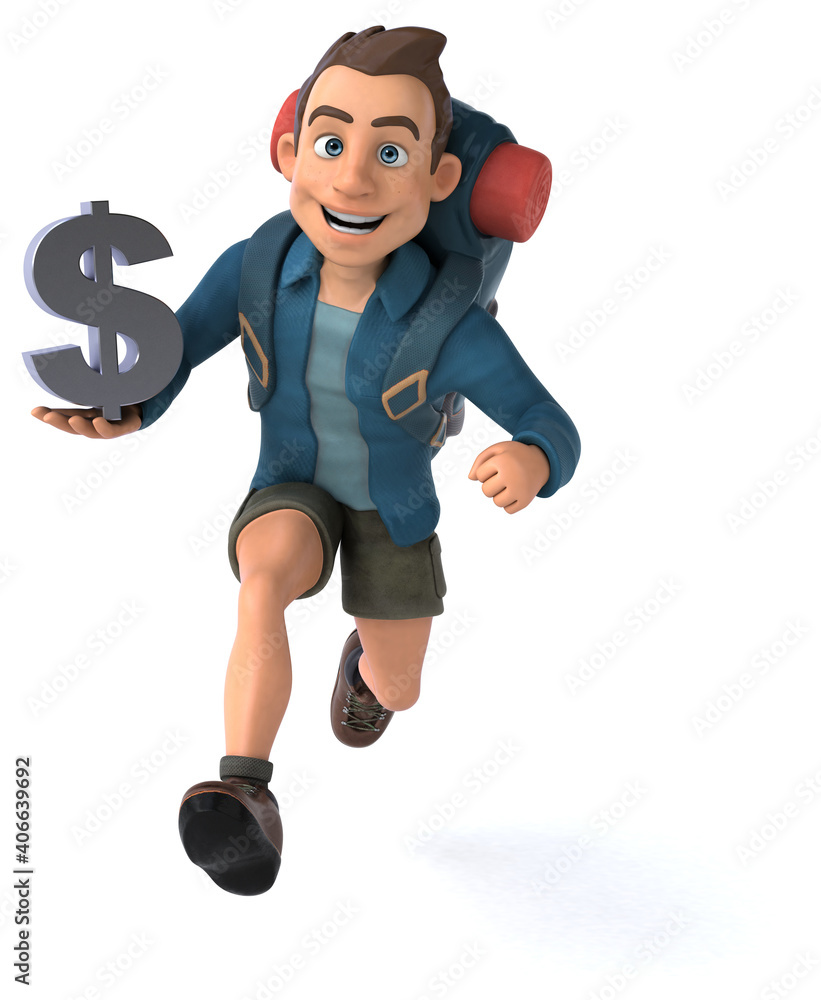 Fun illustration of a 3D cartoon backpacker Fun illustration of a 3D cartoon backpacker