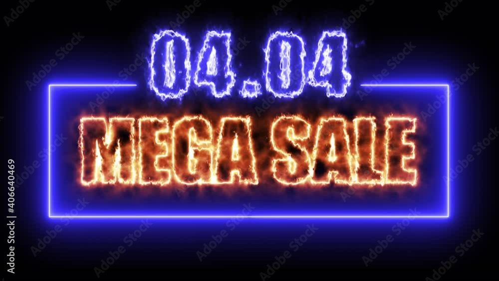 04.04 Mega sale colorful neon blaze sign banner in black background for promote video. concept of promotion brand sale 04.04 Mega sale colorful neon blaze sign banner in black background for promote video. concept of promotion brand sale