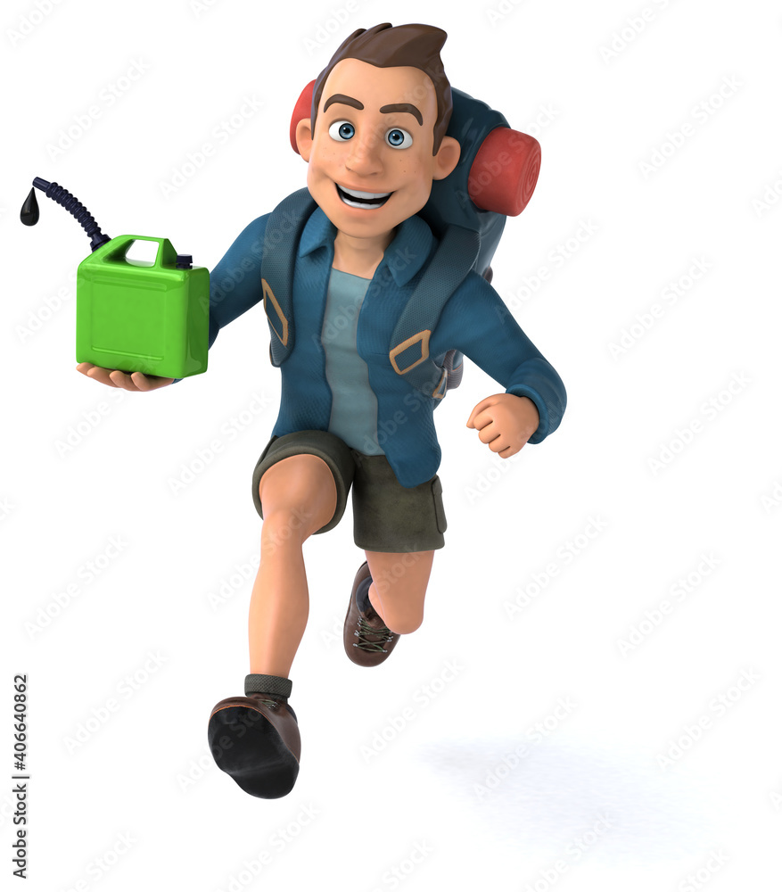 Fun illustration of a 3D cartoon backpacker Fun illustration of a 3D cartoon backpacker