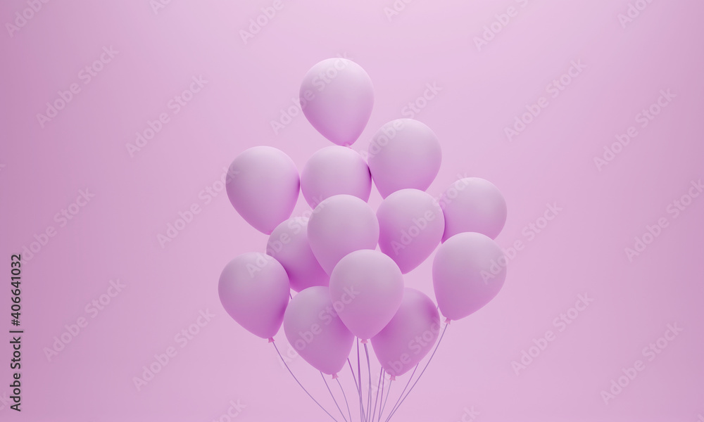 Set of balloons on pink pastel background for birthday, party, promotion or special moment. 3d rendering