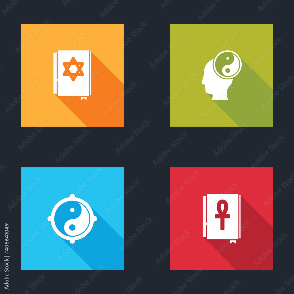 Set Jewish torah book, Yin Yang, and Cross ankh icon. Vector. Set Jewish torah book, Yin Yang, and Cross ankh icon. Vector.