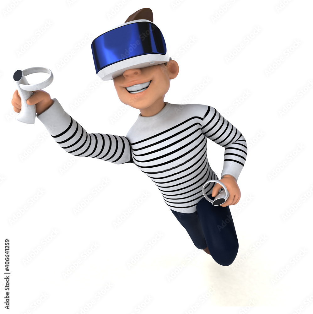 Fun 3D illustration of a cartoon man with a VR helmet Fun 3D illustration of a cartoon man with a VR helmet