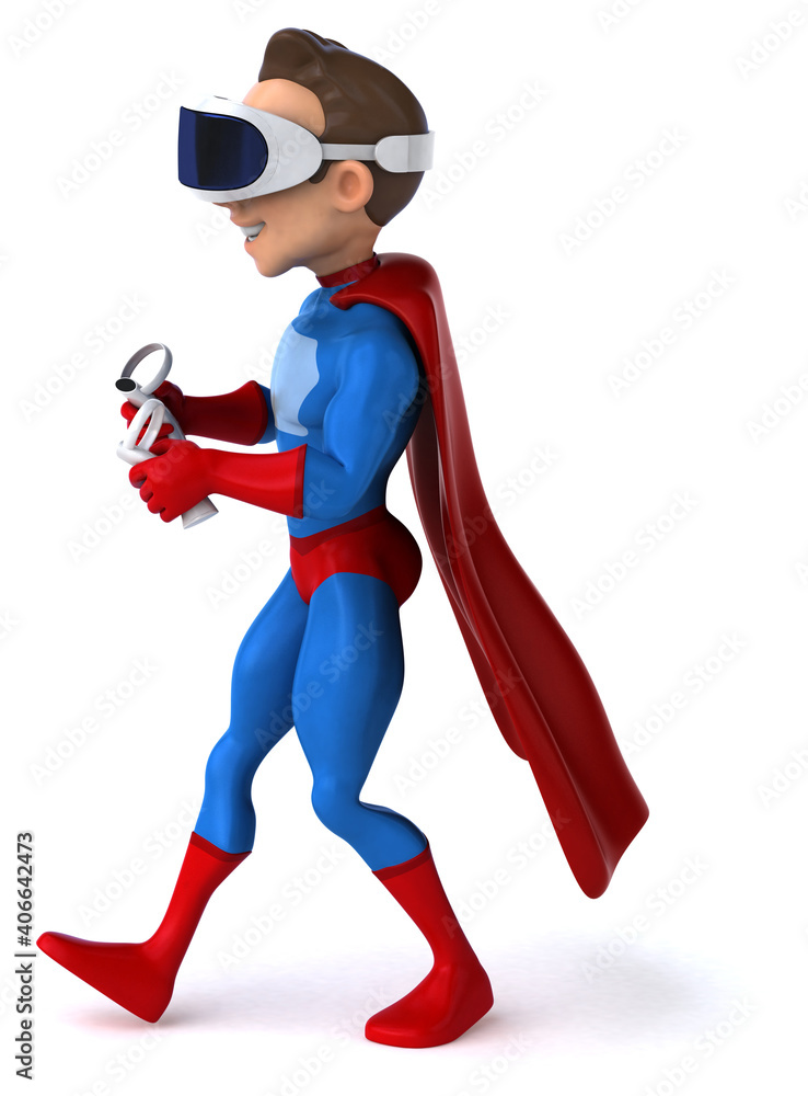 Fun 3D Illustration of a superhero with a VR Helmet Fun 3D Illustration of a superhero with a VR Helmet