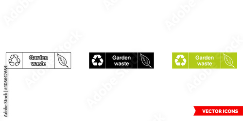 Garden landscape organic waste recycling sign icon of 3 types color, black and white, outline. Isolated vector sign symbol.
