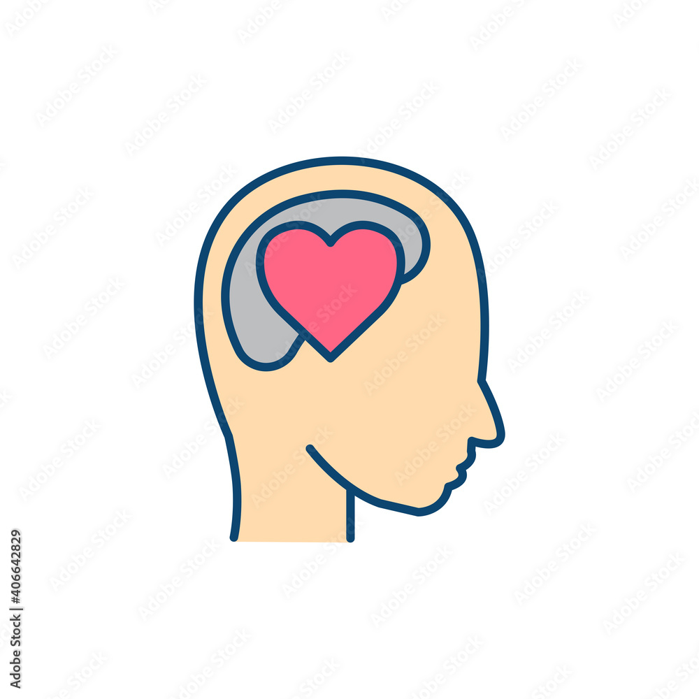 Head with heart lineal color icon. In love symbol. simple design editable. Design template vector