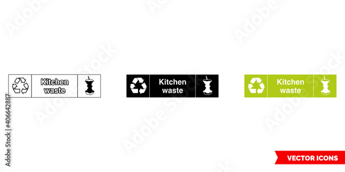 Kitchen landscape organic waste recycling sign icon of 3 types color, black and white, outline. Isolated vector sign symbol.