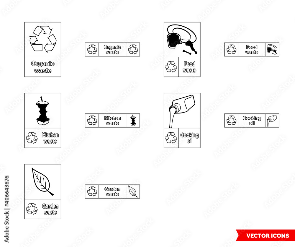 Organic recycling signs icon set of outline types. Isolated vector sign symbols. Icon pack.