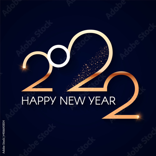 Happy new 2022 year Elegant gold text with light. Minimalistic text template
