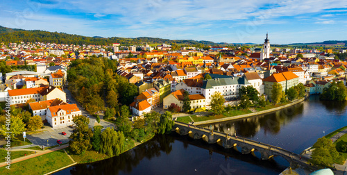 Aerial view of picturesque Czech town Pisek in South Bohemia