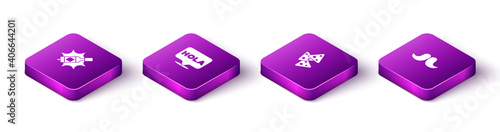 Set Isometric Tabasco sauce, Hola, Nachos and Mustache icon. Vector.