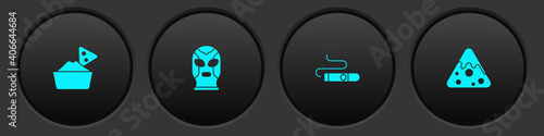 Set Nachos in bowl, Mexican wrestler, Cigar and icon. Vector.