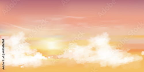 Sunrise in Morning with Orange Yellow and Pink sky  Dramatic twilight landscape with Sunset in evening  Vector mesh horizon Sky  banner of sunrise or sunlight for four seasons background