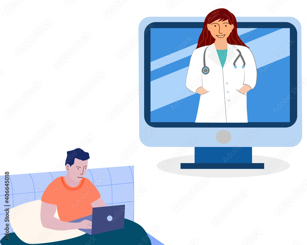 Doctor provide consultation to assist the patient via online medical service support. Healthcare services, Asking doctor for his symptoms online. gynecologist with stethoscope on the laptop screen.