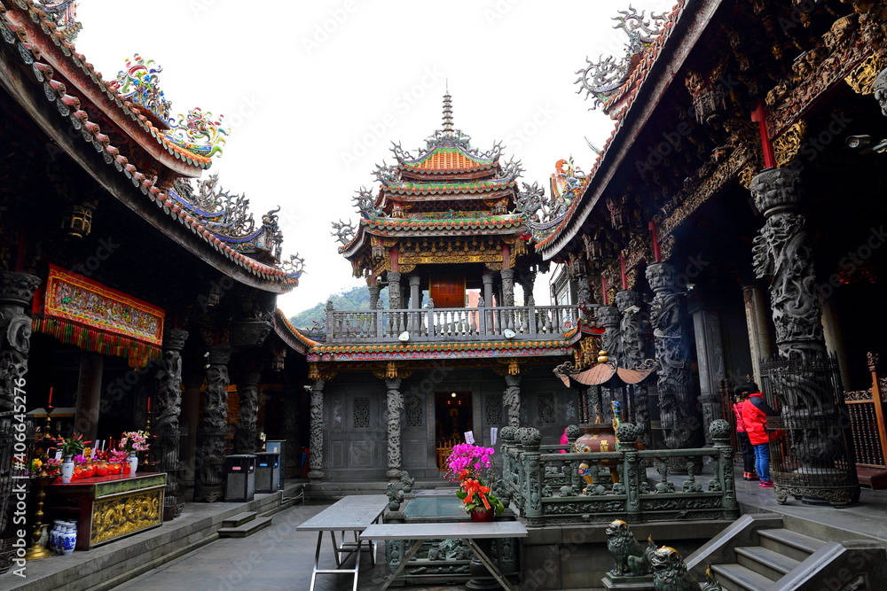Fototapeta premium Sanxia Qingshui Zushi Temple with elaborate carvings and sculptures in new taipei city, Taiwan