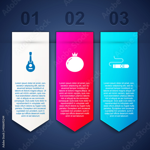 Set Mexican guitar, Tomato and Cigar. Business infographic template. Vector.