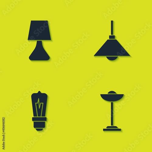 Set Table lamp, Floor, Light bulb and Lamp hanging icon. Vector.