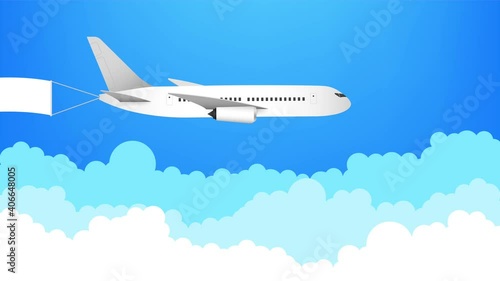 Wallpaper Mural Airplane banner in flat style. Speed airplane aircraft jet with advertising banner ribbon in the cloudy sky. stock illustration. Torontodigital.ca