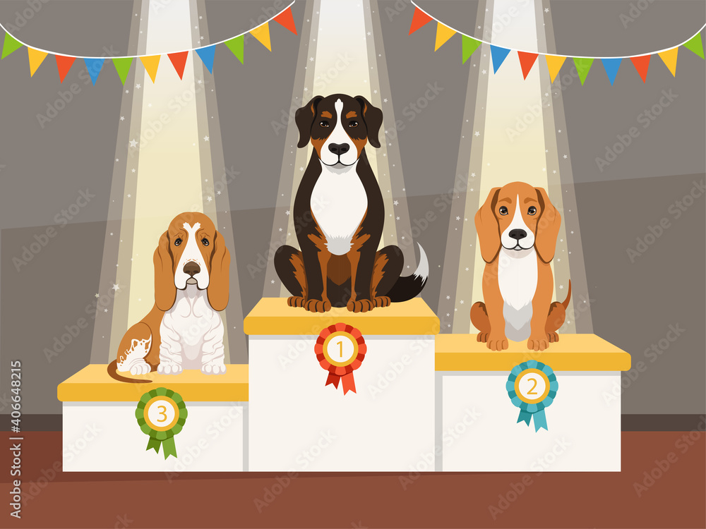 Vektorová grafika „Best dog. Domestic pets exhibition podiums with