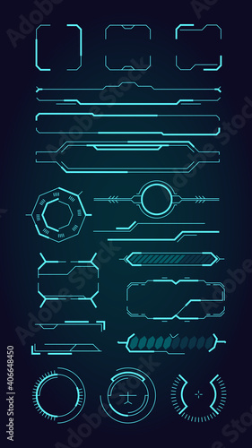 Hud ui elements. Sci fi infographic modern space symbols for web design interface futuristic digital frames for screen and dividers vector set. Hud ui, innovation layout panel interface illustration