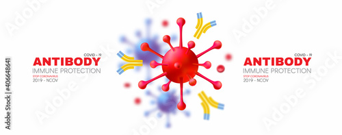 Virus and Antibody. Healthcare 3D design. Stop Coronavirus 2019-nCoV background. Virus Covid 19-NCP. Coronavirus nCoV and biohazard symbol. Epidemic concept