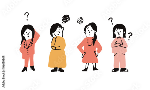 悩む女性のイラストアイコン