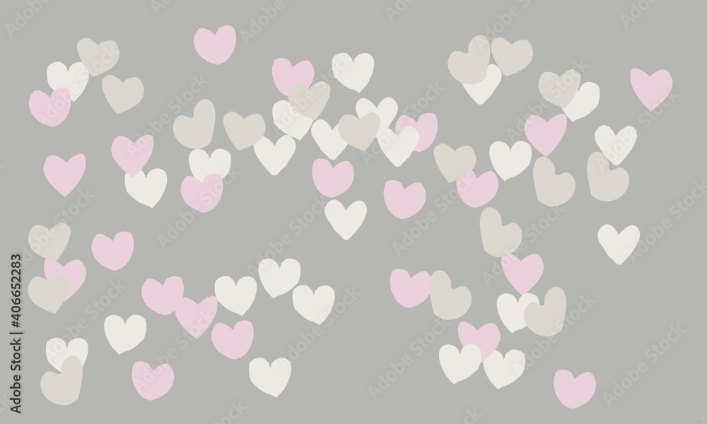 Hearts confetti love symbols vector background. Romantic random pastel hearts scatter illustration. Love concert holiday graphic design.