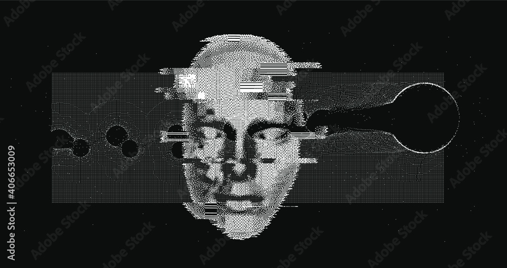 Vetor de Abstract technology background with 3d face mask made of ...