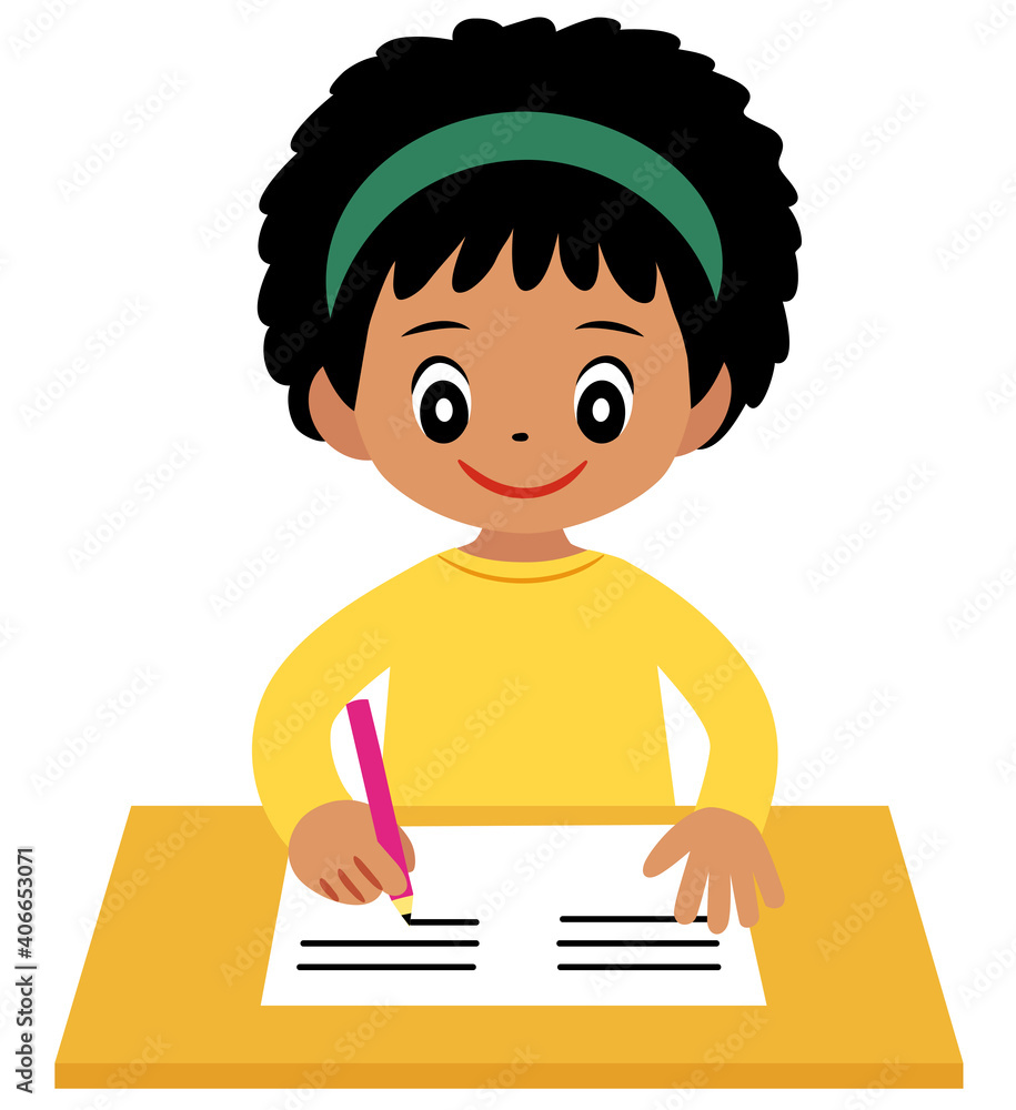 A girl studying and doing school homework holding a pencil A girl studying and doing school homework holding a pencil