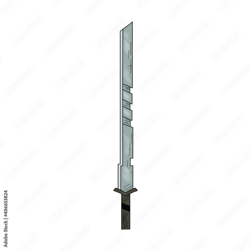 Sword. Isolated object on a white background. Hand-drawn style.