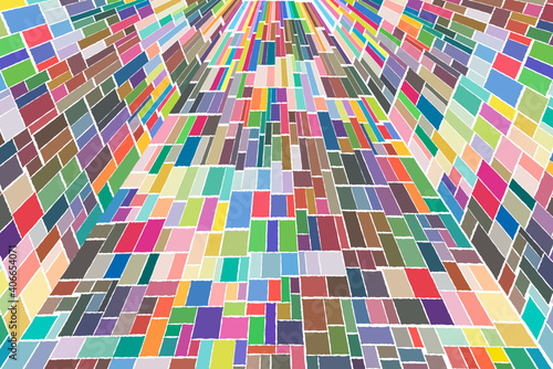 Colorful square and rectangle shapes in a row as mosaic tiles with a perspective. Vector .