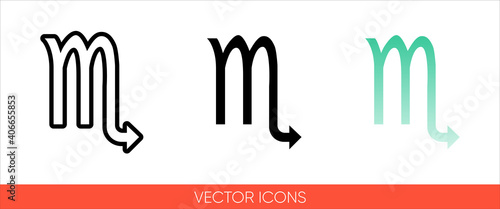 Zodiac sign scorpio from October to November icon of 3 types color, black and white, outline. Isolated vector sign symbol.