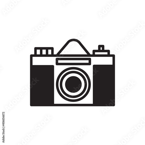Vector retro camera icon. Flat illustration of film retro camera isolated on white background. Icon vector illustration sign symbol.