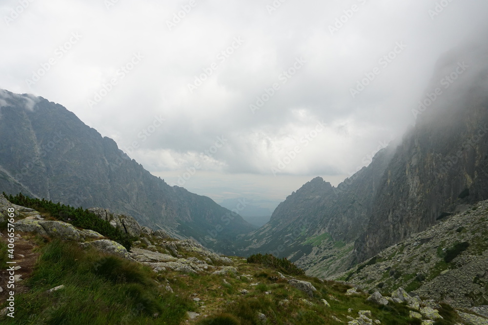Beautiful High Tatras mountains landscape in Slovakia. Mountains with clouds