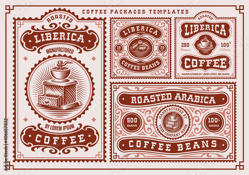 Vintage coffee labels bundle, these designs are edible and can be used as packages for coffee products